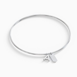 Classic Bangle with Pavé Initial and Engravable Tag Charms - A
