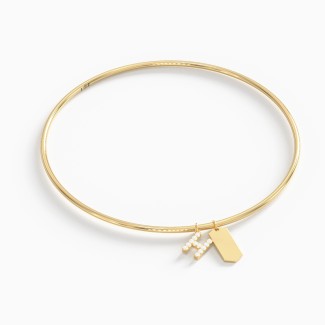 Classic Bangle with Pavé Initial and Engravable Tag Charms - H